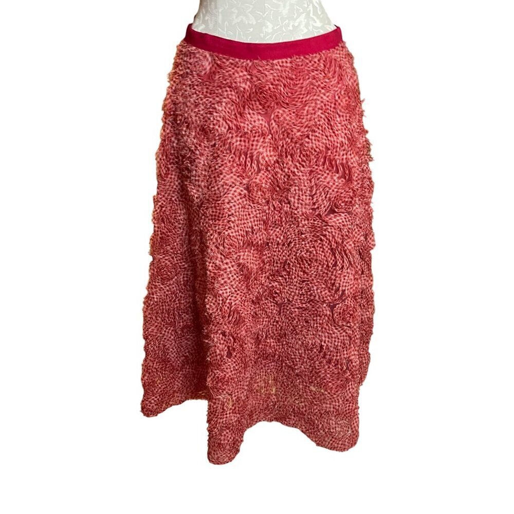Akris Punto Womens Skirt Size 6 Red Gingham Organdy Rosette Applique Tulle Midi